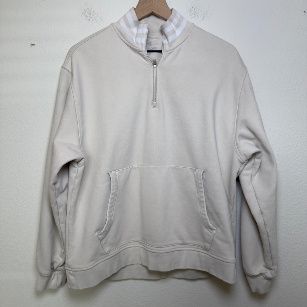 G/FORE Men Loopback Quarter Zip Sweatshirt Medium Pullover Beige Performance